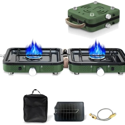 Campingkocher Gas 2-flammig Tragbar Gaskocher mit Piezo Grillplatte Tragetasche - Bild 1 von 4