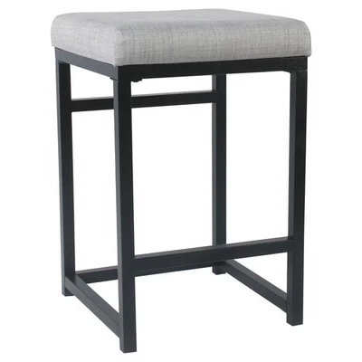 HomePop Backless Counter Stool Bar Square Industrial Metal 24" Light Gray