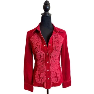 Vintage Y2K Live A Little Western Red Corduroy Snap Button Down Shirt Medium - Picture 1 of 9