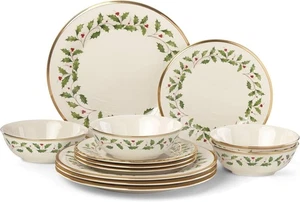 Lenox Holiday 12tlg Geschirrset Porzellan Teller Schüsseln 24K Goldrand (6-1) - Bild 1 von 4