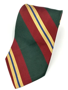 Brooks Brothers Makers Men's Repp 100% Silk Tie Green Burgundy Gold Blue Stripe - Picture 1 of 5