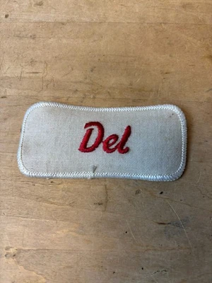 Винтажный 70-х DEL шить на вышитая одежда куртка униформа имя нашивка красный и белый - Изображение 1 из 3