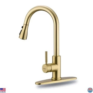 Brushed Gold Kitchen Faucet with Pull Down Sprayer, Single Handle, 1/3 Hole - Picture 1 of 6