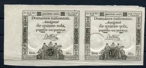 87177 FRANCE 1793 MINT HORIZONTAL PAIR 'ASSIGNAT' 15 SOLS - SERIE 860 - Picture 1 of 1
