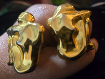 Huge modernist sterling silver 18k overlay 1970 clip on earrings  - Image 1 of 4