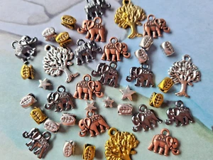 50 Metall Perlen Mix Mischung Anhänger, silber gold kupfer, Baum Elefant 2381 - Bild 1 von 5