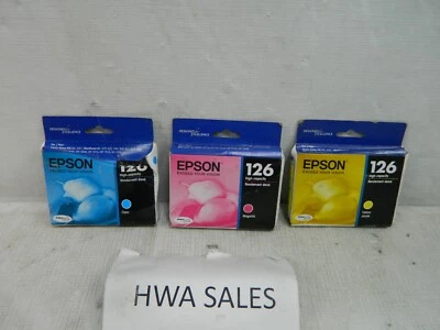 3 cartuchos de tinta originales Epson 126 T126220 T126320 T126420 OEM NUEVO SELLADO Foto 1 de 4