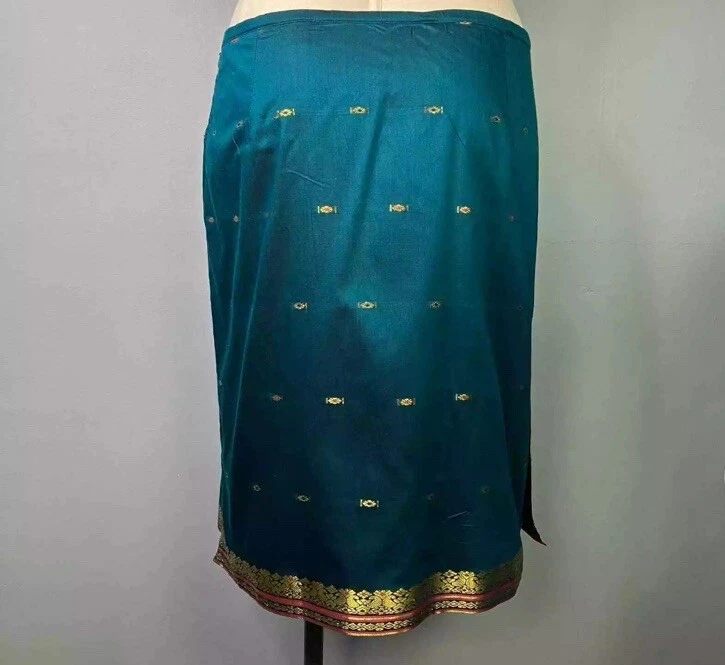 Falda Amanda Smith Pavo Real Azul Dorado Bordado Bordado Estilo Indio Talla Pequeña S Foto 1 de 4