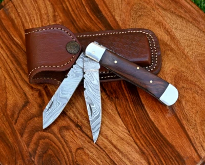 CUSTOM HAND MADE FORGED DAMASCUS STEEL FOLDING BALDE TRAPPER POCKET KNIFE 693 - Image 1 of 4