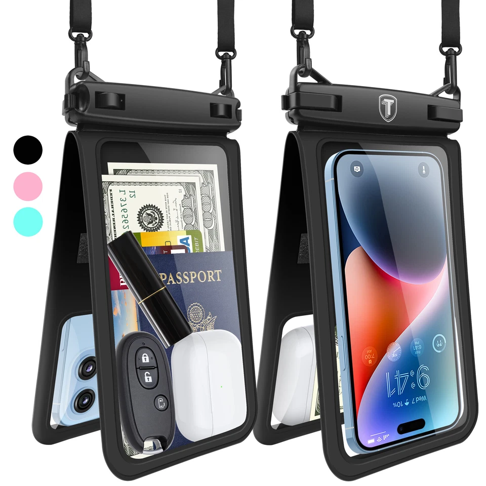 双层空间防水手机袋,2 个带挂绳的干袋,大号 7 英寸 — 第 1/1 张图片