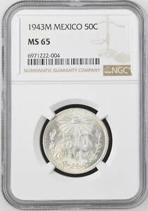 1943 M Mexico 50 Centavos NGC MS 65 - Picture 1 of 2