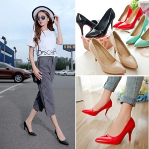Zapatos de tacón alto de aguja de charol para mujer 4 colores - Imagen 1 de 28