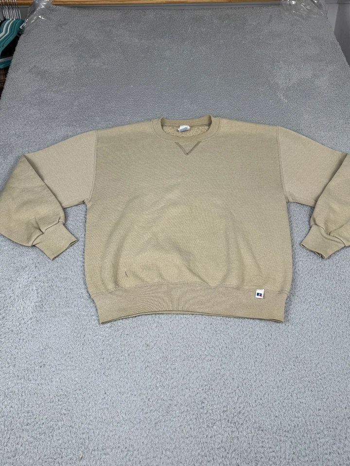 VINTAGE Russell Athletic Sweatshirt Mens M Tan Crewneck Blank V Sweater USA 80s - Image 1 of 1