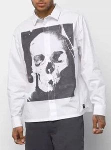 Vans Edgar Woven Ls White Mens Long Sleeve Button Shirt With Skull - Picture 1 of 8