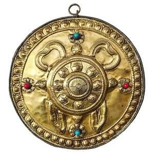 10" Brass Metal Round Wall Hanging Tibetan Buddhist Calendar Dharma Wheel Circle - Picture 1 of 3
