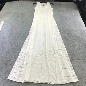 Alexis Dress Womens Medium Pat V Neck Long Maxi White Dress Unlined Sheer - Picture 1 of 11