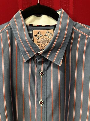 ROSA Edición Especial, Camisa de Vestir HOMBRE, XL, 35-36 slv, Med Azul Marino con Rayas Rojas Foto 1 de 4