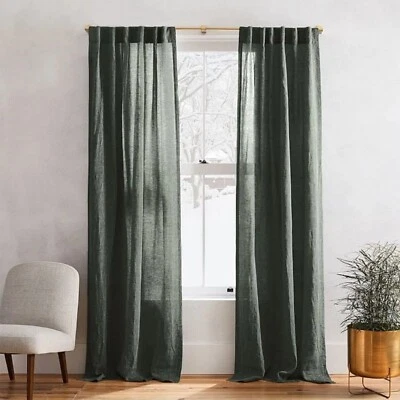 Forest Green Linen Curtain Two Panel Custom Size Linen Curtain Bohemian Curtains - Image 1 of 4