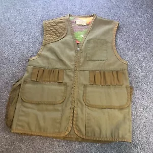 Vintage Saftbak Hunting Vest Mens Medium Green Brown With Pouch Zip - Picture 1 of 11