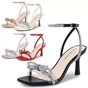 Women Stiletto Heeled Sandals Bow-knots Rhinestone Wedding Party Dress Sandals - Picture 1 of 47