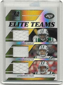 CHAD PENNINGTON,L.COLES,& CURTIS MARTIN 2006 DONRUSS ELITE TRIPLE JERSEYS#/99