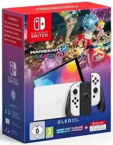 NINTENDO SWITCH OLED BIANCA CONSOLE SUPER MARIO KART 8 ABBONAMENTO 12 MESI ITALY - Foto 1 di 13