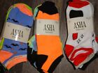 18 pair low cut socks ~ ASHA ~ assorted prints & colors black