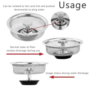 Kitchen Water Sink Filter Mesh Strainer Stainless Steel Bathroom Drain Cover - Picture 1 of 9