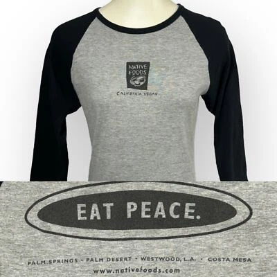 NativeFoods (L) Raglan Tee California Vegan EatPeace 3/4Sleeve FreeShipping - Image 1 of 4