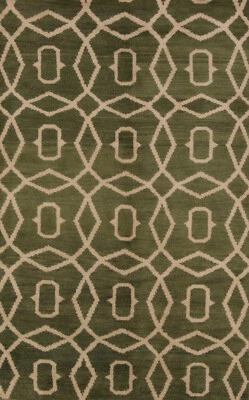 Circles Geometric Green Oushak Trellis Oriental Hand-Knotted Wool Area Rug 5'x8' - Image 1 of 4