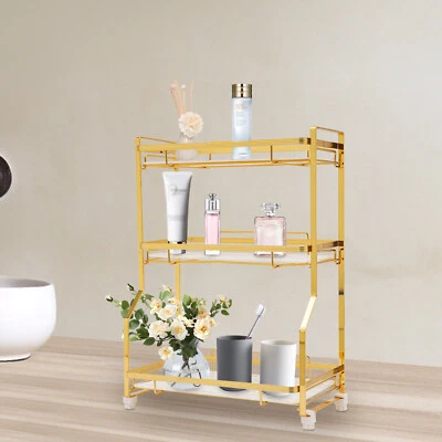 Organizador de encimera de baño de 3 niveles dorado organizador de mostrador de tocador de baño hogar Foto 1 de 4