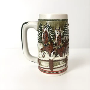 Budweiser Christmas Beer Stein 1984 Holiday Clydesdale Busch Ceramarte Mug - Picture 1 of 8