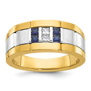 10K Two Tone Gold Mens Lab Grown Created Sapphire 1/10 carat Diamond Wedding ...