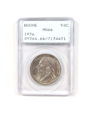 1936 Boone Commemorative Half Dollar PCGS MS66 PQ+ Vintage OGH Rattler Holder - Image 1 of 4