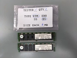(2) IBM 8MB FPM SIMMs, 72-pin RAM Memory Sticks (16MB Total) 74G1300 92G7245 - Picture 1 of 3