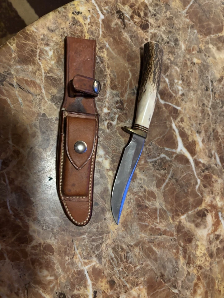 Vintage Randall Knife Model 4-7 Stag Horn Handle + Leather Sheath TR160 - Image 1 of 4