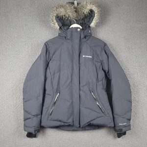 COLUMBIA Jacket Womens M Medium Black Omni Heat Lay D Down Puffer Ski Coat Hood - Picture 1 of 12