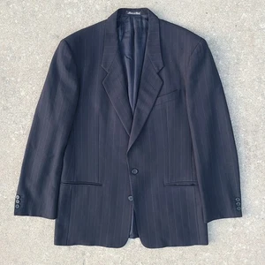 Vintage 80s Giorgio Armani Collezioni Black Striped Blazer Suit Jacket 42 - Picture 1 of 7