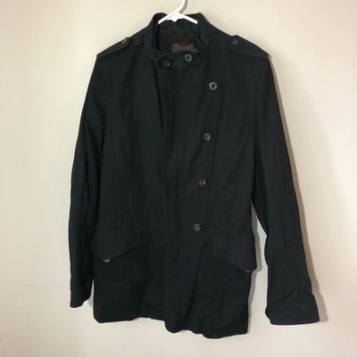 Reiss Negro Algodón Lona Militar Tareas Campo Abrigo Chaqueta Hombre S Botón Detalle Foto 1 de 4
