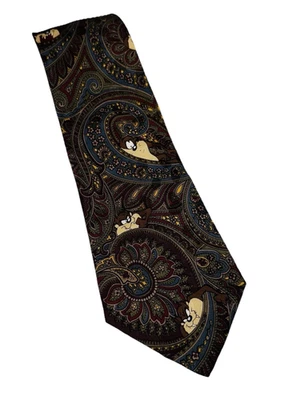 复古 1990 年代华纳兄弟 Looney Tunes Tazmanian Devil Taz 领带 100% 真丝 - 二手状况完好 — 第 1/3 张图片