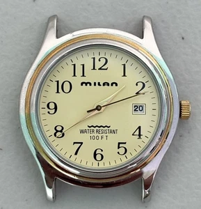 Reloj Hombre Milan Vintage Fácil Leer Números Fecha Tono Dorado Estuche ¡Solo Probado! - Imagen 1 de 10