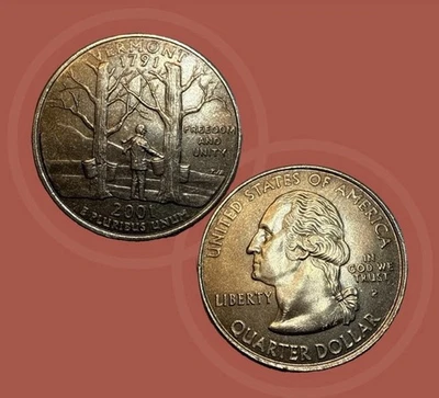 2001-P Vermont State Quarter Error MISSING CLAD LAYER Both Sides Rare UNIQUE - Image 1 of 4