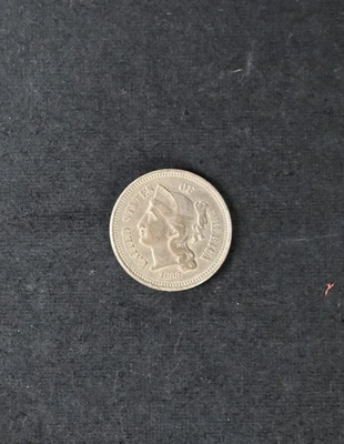 1868 AU 3c Nickel Three Cents Circulated Coin US Mint - Image 1 of 4