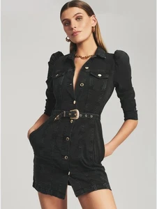 Retrofete Lema Puffärmel Minikleid schwarz Stretch Denim Gr. Medium klassisch - Bild 1 von 13