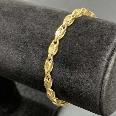 10k Yellow Gold Turkish Link Diamond Cut Rope Bracelet 4mm 7” 6.5g - Image 1 of 4