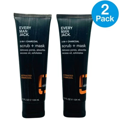 Every Man Jack 2-in-1 Charcoal Scrub + Mask 4.2oz 2 Pack New - Image 1 of 3