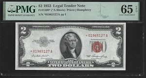 US $2 1953 PMG 65 EPQ UNC Fr #1509* Star Note Legal Tender Note Priest/Humphrey - Picture 1 of 4