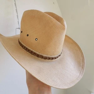 Bailey Vintage U-Rollit Straw Cowboy Hat New West Embellished Leather Band 7.5 - Picture 1 of 14