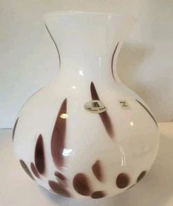 Azzurra Maestri Vetrai Made In Italy Round Spotted Vase White - Picture 1 of 11