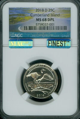 2018 D CUMBERLAND QUARTER NGC MS68 DPL PQ MAC FINEST MAC SPOTLESS POP 2 * - Image 1 of 2
